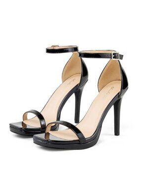 Platform High Heeled Sandals Strappy Stiletto Open Square Toe with Ankle Strap